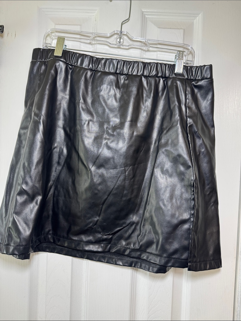 Black Faux Leather Mini Skirt with Elastic Waist